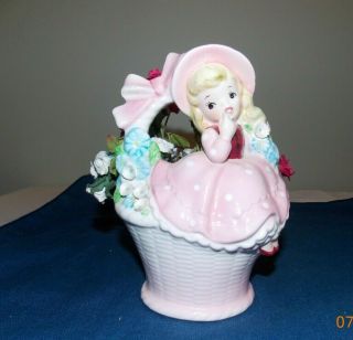 Flower Girl Lady Dress Planter Vase Vintage Porcelain Samson Import Japan 5111a