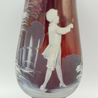 Antique Mary Gregory Amber Vase with Boy & Girl 2