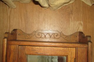 Antique Vintage Wooden Oak Medicine Cabinet Beveled Mirror Towel Bar 1371 3