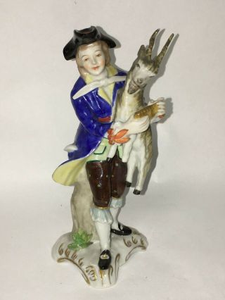 Meissen Hand Painted Porcelain Figurine Of A Man With Goat