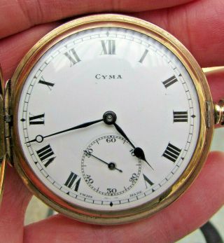 Vintage Cyma Swiss Made Full Hunter Pocket Watch - G/plated Illinois Case/gwo/vgc