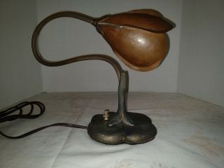 Vtg Art Nouveau Arts & Craft Copper Shade Lucky Clover Shamrock Lamp 1900 - 1920