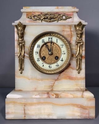 Ca.  1900 Antique French Old Japy Freres Figural Bronze Lady Bust Alabaster Clock