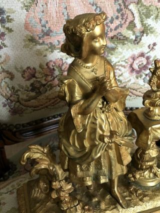 Antique 19th c French Bronze Gold Gilt Statue Woman Heretic Cross Royalty Lady 2