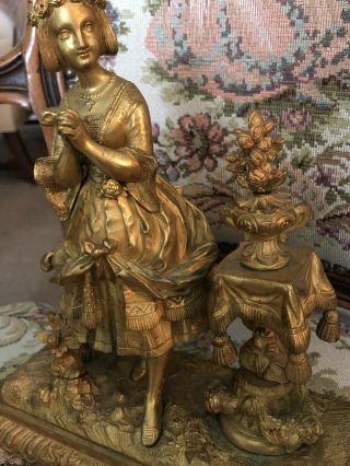 Antique 19th c French Bronze Gold Gilt Statue Woman Heretic Cross Royalty Lady 3