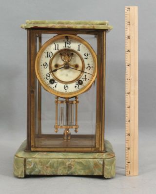 Antique Ansonia Green Agate Crystal Regulator Mantle Clock,  Open Escapement Nr