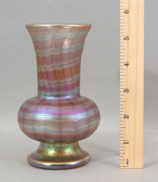 Rare Small Antique Czechoslovakian Iridescent Art Glass Vase W/ Button Pontil Nr