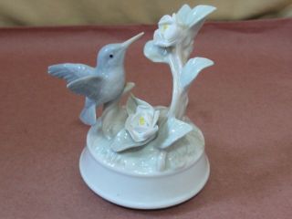 Vintage Otagiri Japan Hummingbird Floral Figurine Music Box - Tenderly