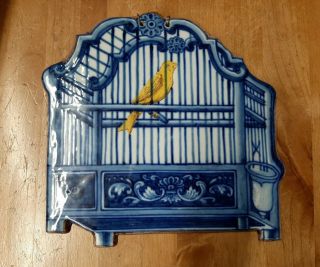 An Exceptionally Rare Delft Tile,  Plaque,  Bird In Cage,  Canary