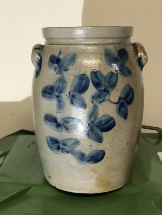 3 Gal.  Stoneware Jar W Cobalt Decoration