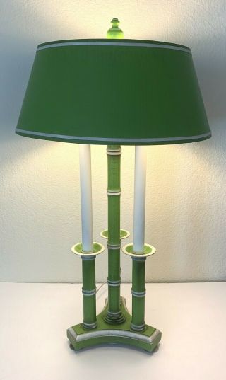 Vtg Faux Bamboo Tole Green Table Lamp Hollywood Regency Palm Beach Glam