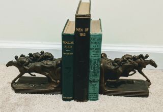 Antique Jennings Brothers 809 Bronze Race Horse Bookends Thoroughbred Jockey