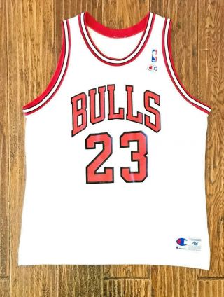 Vintage 90s Champion Michael Jordan White Home Chicago Bulls Jersey Sz 48 Xl Vtg