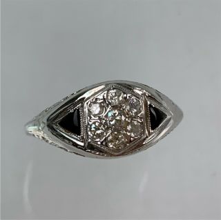 Antique 14k White Gold Diamond Ring Edwardian Filigree Style,  Size 7