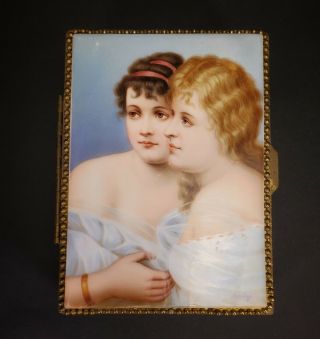 Antique German Hand Painted Porcelain Plaque Signed Sontag Mounted Dresser Box