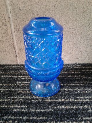 Vintage Cobalt Blue Viking Glass Fairy Lamp / Light Candle Holder