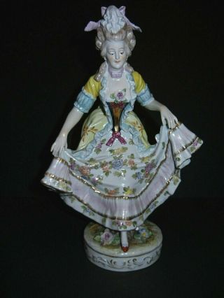 Large 12 " Dresden Ernst Bohne Hand Painted Bowing Lady Figurine