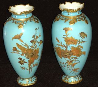 Antique Royal Crown Derby Cabinet Vase’s Proper Pair 6 3/8” Immaculate Orig.  Nr