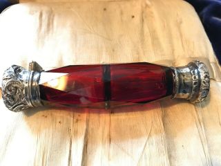 Victorian English Ruby Glass Double Scent Perfume Bottle Repousse Sterling Rare