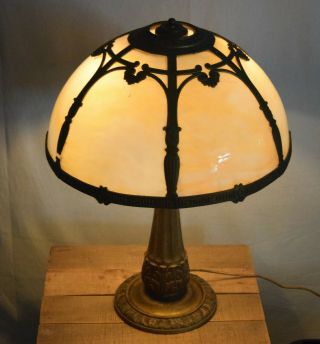 Antique Victorian 6 Panel Slag Glass Table Lamp 22 " Brass - Miller
