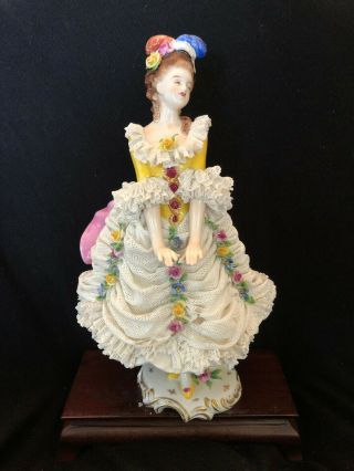 Tall Antique,  Dresden Lace,  Ballerina Volkstad Germany,  Dancer,  Ceramic Flower Lady