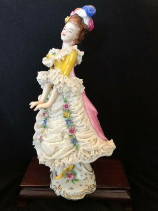 TALL Antique,  Dresden Lace,  ballerina Volkstad Germany,  dancer,  ceramic flower lady 3