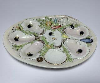 Antique Oyster Plate Union Porcelain Greenpoint Ny Marked 19th Century 2