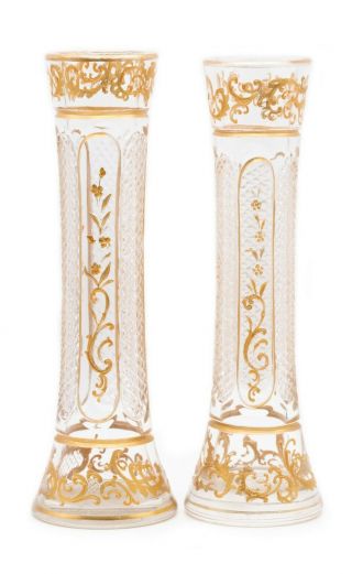 France,  1870 Napoleon Iii,  Baccarat Cut Glass Vases With Gold Gild