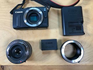 Canon Eos M 18.  0 Mp Digital Camera Black,  Vintage Vivitar F2.  8 28mm Lens