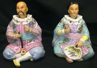 Antique Ernst Bohne & Sohne German Porcelain Nodders Asian Couple Chinoiserie