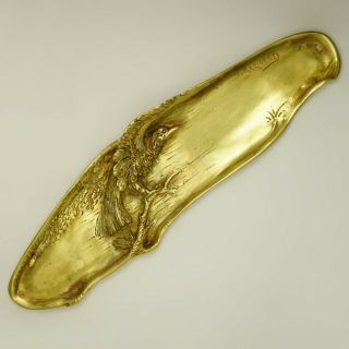Antique French Gilt Bronze Eagle Signed Pen Tray Animalier Desk Dish