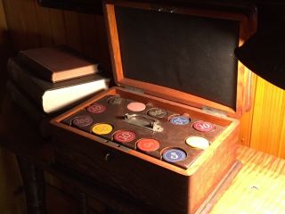 Antique Vintage Quarter Sawn Oak Poker Chip Box
