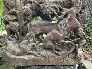 Antique Black Forest Wood Carving Hunting Dogs Stag German Wall Hanging 2