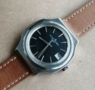 Vtg Ulysse Nardin All Stainless Steel Case Black Dial From 1960 Aprox.