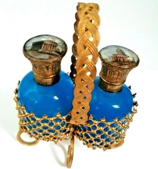 19th C.  French Grand Tour Palais Royale Opaline Glass & Eglomise Scent Bottles
