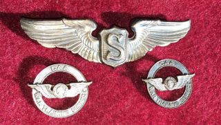 Vintage World War Two Sterling Silver War Training Service Wings And Collar Tabs