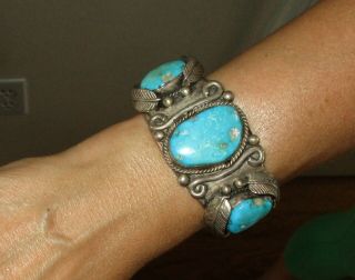 Vintage Early American India Navajo Sterling Silver Turquoise Cuff Bracelet Ab