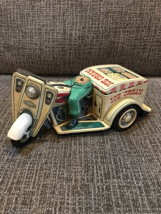 Vintage Japan Tin Toy Ice Cream Delivery Motorcycle B/o 10” Parts