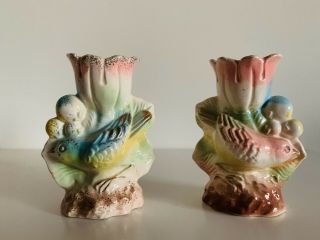 Vintage Candle Stick Holder Birds Asian Japan Art Ceramic Figurine
