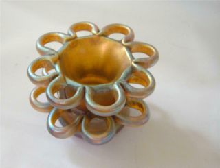 Antique L C Tiffany Studios Favrile Art Glass Iridescent Flower Frog Loops 5