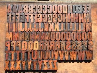 Large Antique Vtg Tubbs Wood Letterpress Print Type Block A - Z Letters Comp.  Set