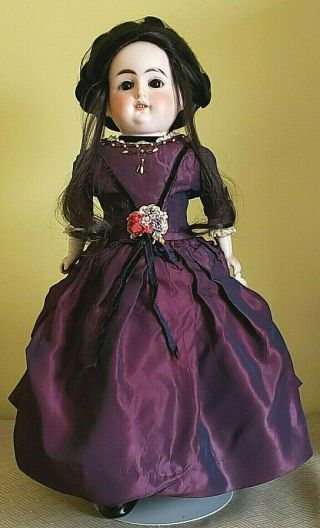 Antique 21 " Bisque Head Kid Leather Body Doll W/vintage Clothing