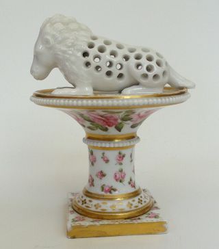 19th Old Paris Porcelain Very Rare Porcupine On Pedestal Tooth - Stick Holder