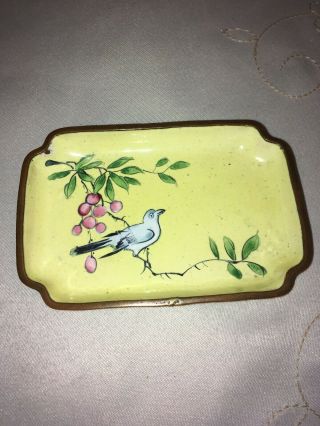 Vintage Chinese Yellow Bird Enamel Cloisonne Trinket Pin Dish