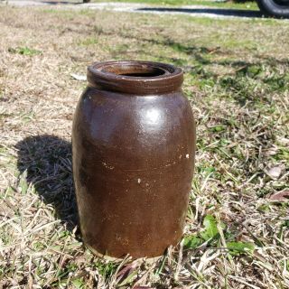 Antique Primitive Wax Sealer Pottery Crock Jar Clay Albany Glaze Edgefield Hahn