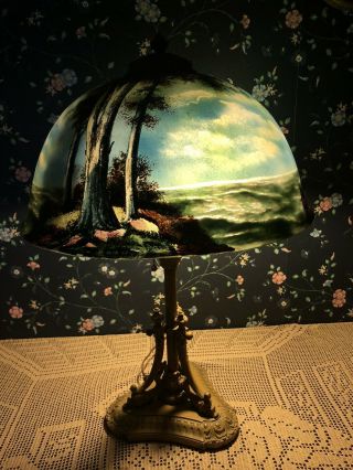 Antique Table Lamp Reverse Painted Plb & G.  Co.