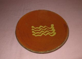Antique 19th C Stoneware Redware Slip Decorated Pennsylvania Dish Plate 8 1/8 "