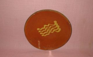 Antique 19th C Stoneware Redware Slip Decorated Pennsylvania Dish Plate 8 1/8 