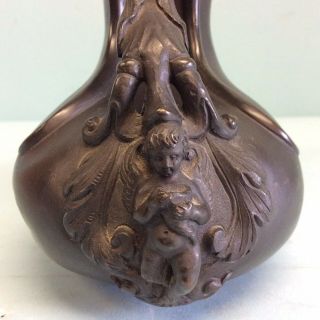 Grand Tour Bronze Askos Jug w/Two Rams and A Foliage Handle 7” Tall 3