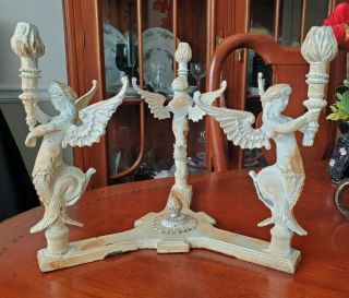 Art Nouveau Fish Bowl Stand Winged Mermaids Cast Iron Table Top Bowl Display